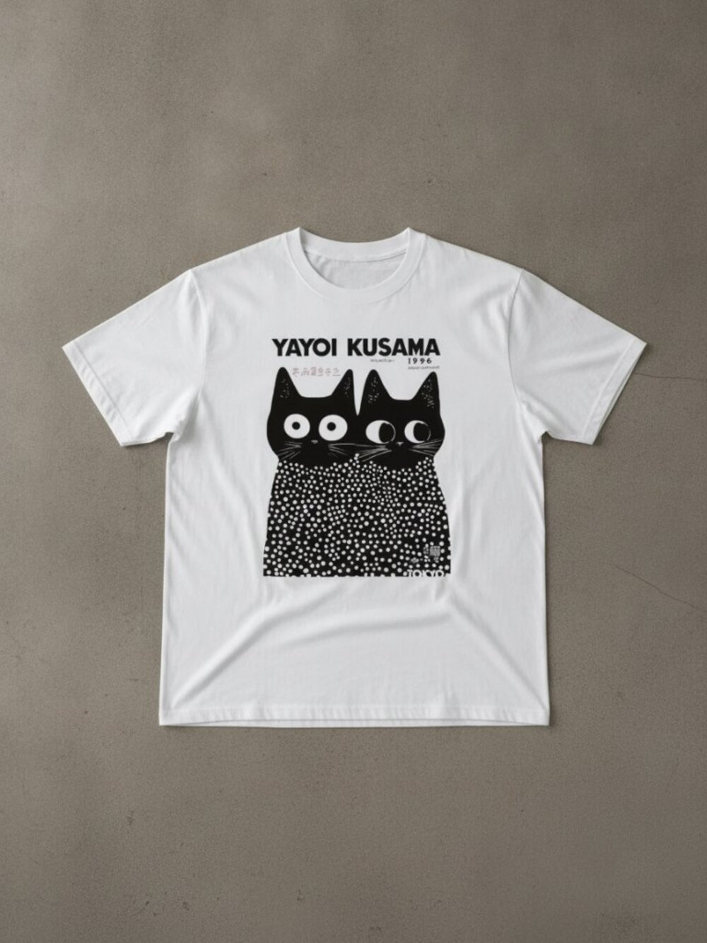 Yayoi Kusama Cat Graphic T-Shirt | Black & White Polka Dot Art Tee